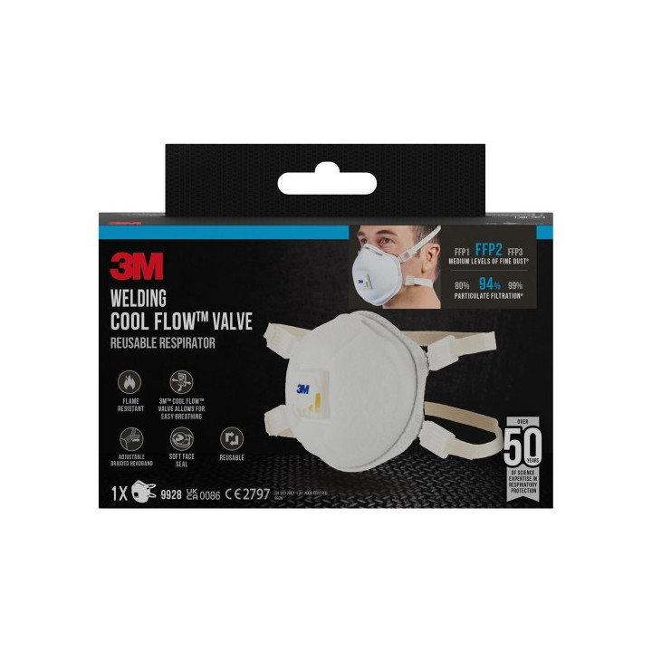 3M Mascarilla para Particulas FFP2 - con Valvula - Especial Soldadura - Reutilizable - para Niveles Medios de Particulas - Colo