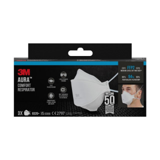 3M Aura Pack de 3 Mascarillas para Particulas FFP2 - Desechable - Sin Valvula - para Niveles Medios de Particulas - Color Blanc
