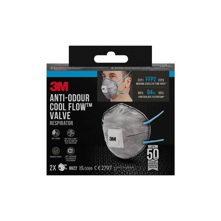 3M Pack de 2 Mascarillas para Particulas FFP2 - Desechable - con Valvula - para Niveles Medios de Particulas - Color Gris