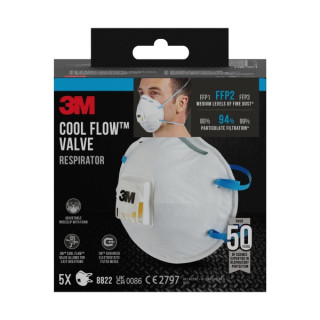 3M Pack de 5 Mascarillas para Particulas FFP2 - Desechable - con Valvula - para Niveles Medios de Particulas - Color Blanco