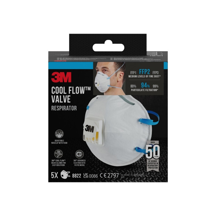3M Pack de 5 Mascarillas para Particulas FFP2 - Desechable - con Valvula - para Niveles Medios de Particulas - Color Blanco