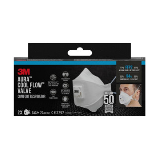 3M Aura Comfort Cool Flow Pack de 2 Mascarillas para Particulas FFP2 - Desechable - con Valvula - para Niveles Medios de Partic