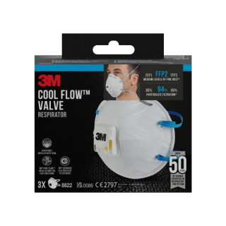 3M Cool Flow Pack de 3 Mascarillas para Particulas FFP2 - Desechable - con Valvula - para Niveles Medios de Particulas - Color