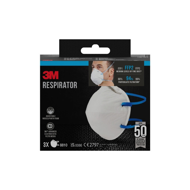 3M Pack de 3 Mascarillas para Particulas FFP2 - Desechable - Sin Valvula - para Niveles Medios de Particulas - Color Blanco