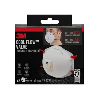 3M Cool Flow Pack de 2 Mascarillas para Particulas FFP3 - Reutilizable - con Valvula - para Altos Niveles de Particulas - Color