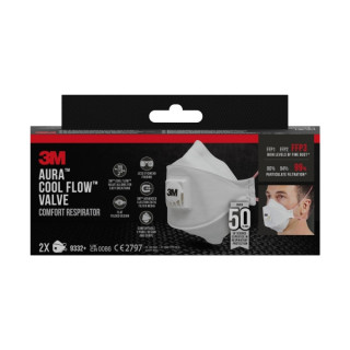 3M Aura Comfort Cool Flow Pack de 2 Mascarillas para Particulas FFP3 - Desechable - con Valvula - para Altos Niveles de Particu