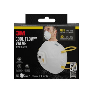 3M Cool Flow Pack de 3 Mascarillas para Particulas FFP1 - Desechable - con Valvula - para Niveles Bajos de Particulas - Color B