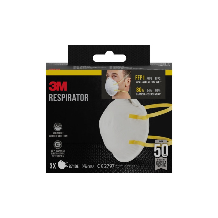 3M Pack de 3 Mascarillas para Particulas FFP1 - Desechable - Sin Valvula - para Niveles Bajos de Particulas - Color Blanco