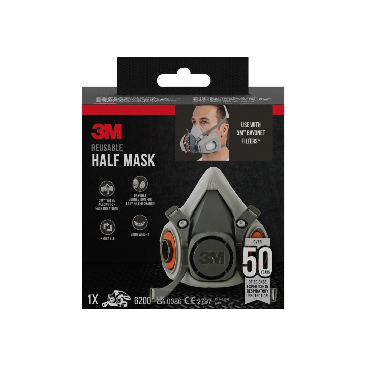 3M Mascarilla de Media Cara - Filtros No Incluidos - Reutilizable - Formato Mediano - Color Gris