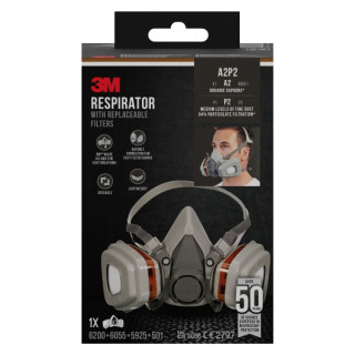 3M Mascarilla de Media Cara - Filtros Reemplazables - Color Gris