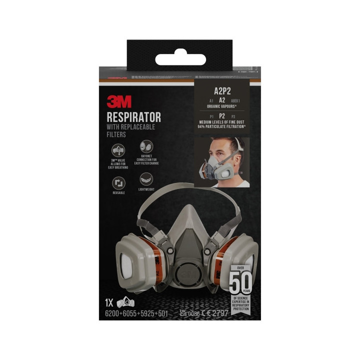 3M Mascarilla de Media Cara - Filtros Reemplazables - Color Gris