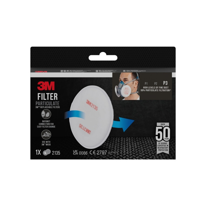 3M Filtros de Repuesto para Mascara de Media Cara - Proteccion Contra Altos Niveles de Particulas P3 - 1 Par - Color Blanco