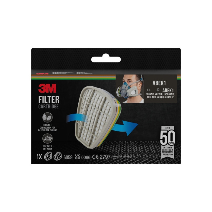 3M Filtros de Repuesto para Mascara de Media Cara - Filtros Combinados ABEK1 - 1 Par - Color Gris