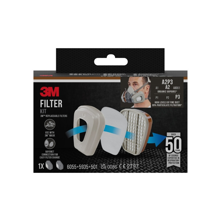 3M Filtros de Repuesto para Mascara de Media Cara - Proteccion Contra Vapores Organicos A2 - Proteccion Contra Altos Niveles de