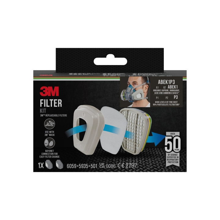 3M Filtros de Repuesto para Mascara de Media Cara - Filtros Combinados ABEK1 - Proteccion Contra Altos Niveles de Particulas P3