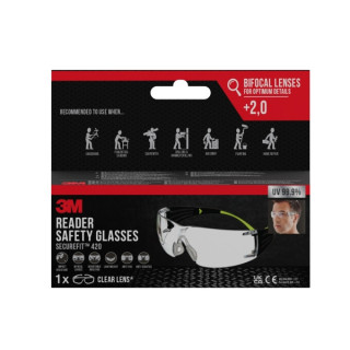 3M Securefit Gafas de Seguridad Graduadas - Bifocales - +2.0 Dioptrias - Antivaho - Antirrayaduras - Lente Incolora - Proteccio