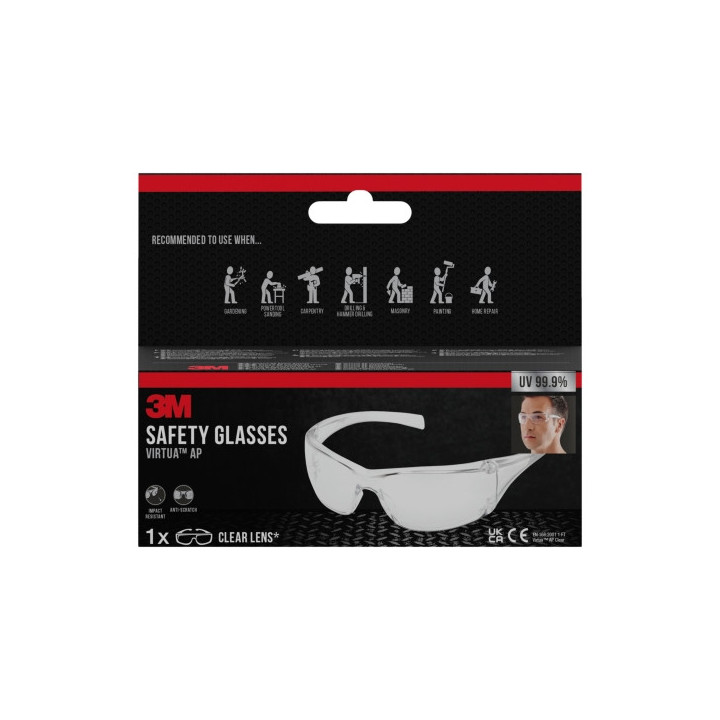 3M Virtua AP Gafas de Seguridad - Antirrayaduras - Lente y Montura Incolora - Proteccion UV - Color Transparente