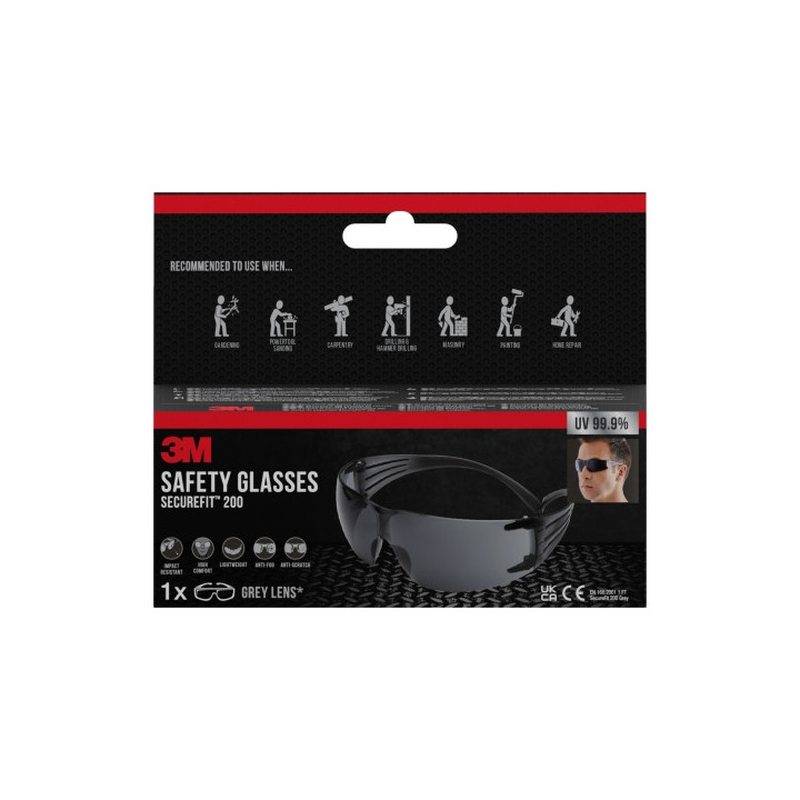 3M Securefit Gafas de Seguridad - Lentes Oscurecidas - Antivaho - Antirrayaduras - Proteccion UV - Color Negro