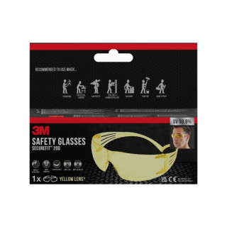 3M Securefit Gafas de Seguridad - Lentes Amarillas - Mejor Contraste en Poca Luz - Antivaho - Antirrayaduras - Proteccion UV -
