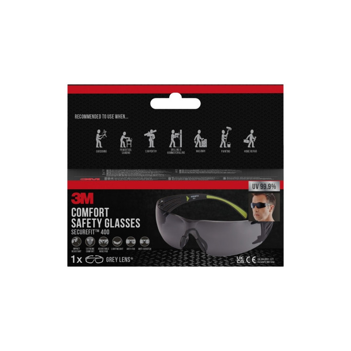3M Securefit Gafas de Seguridad - Lentes Oscurecidas - Antivaho - Antirrayaduras - Proteccion UV - Color Negro/Verde