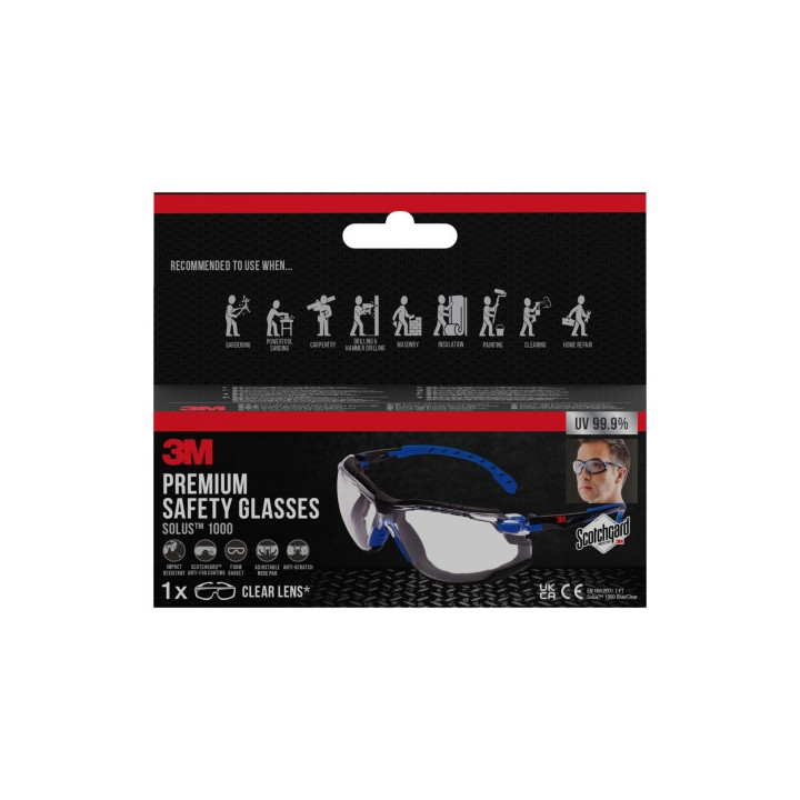 3M Solus Gafas de Seguridad - Junta de Espuma Acoplable - Revestimiento Antivaho - Lente Transparente - Antirrayaduras - Protec