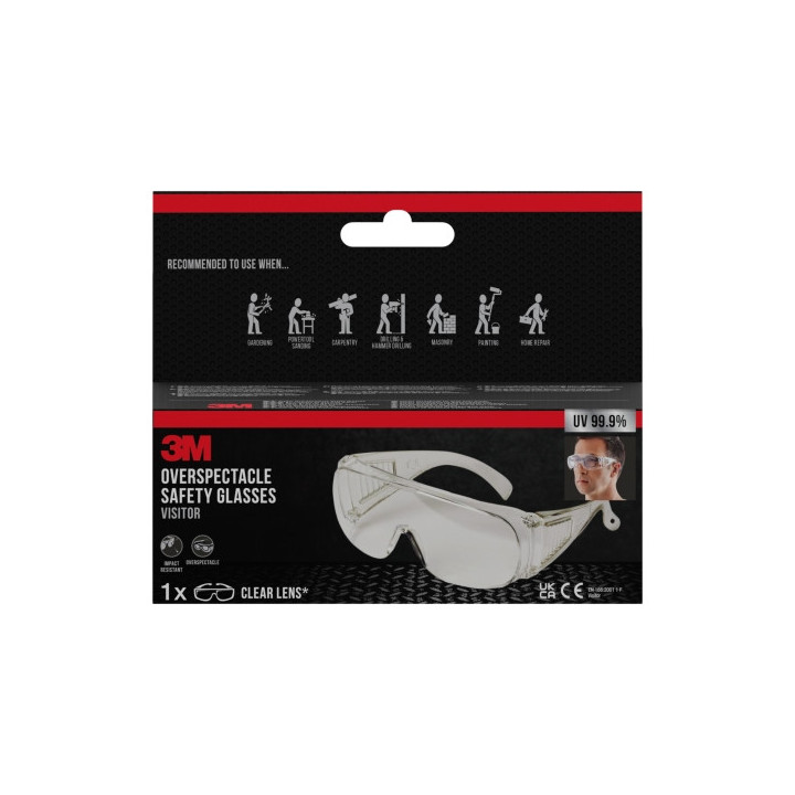 3M Cubregafas de Proteccion - Lente Incolora - Protectores Laterales Integrados - Proteccion UV - Color Transparente