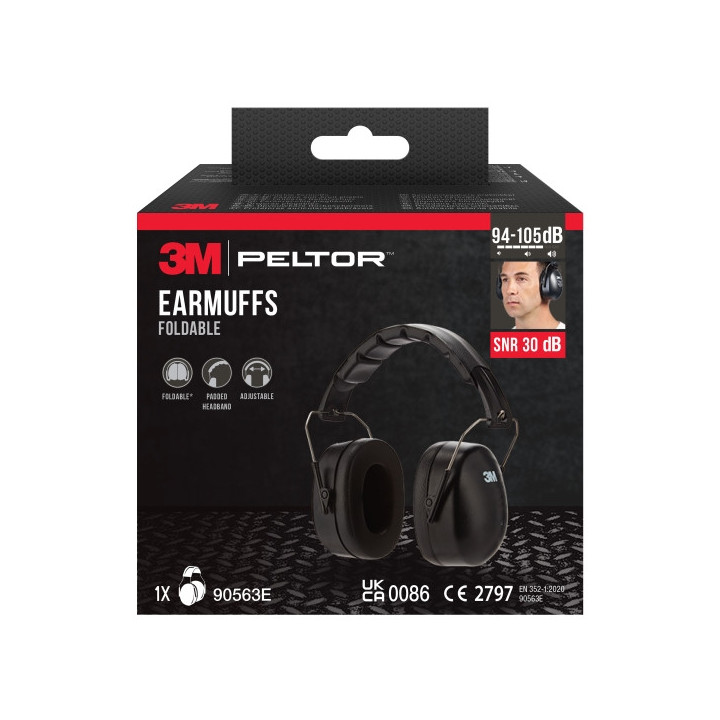 3M Orejeras Auditivas - SNR 30dB - Diadema Plegable - Ajustable - Color Negro