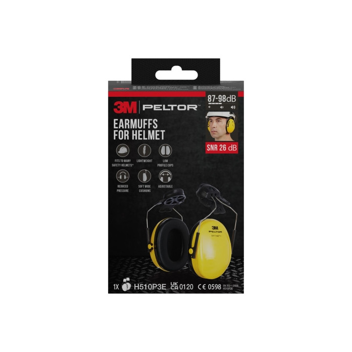 3M Peltor Optime Orejeras Auditivas para Casco - SNR 26dB - Amarillo - Peso Ligero - Ajustable - Color Amarillo