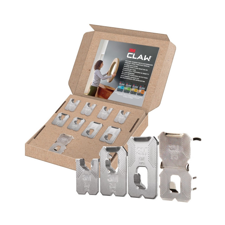 3M Claw Pack de 9 Ganchos de Metal para Paredes de Yeso - Soporta hasta 30kg - Color Gris/Titanio