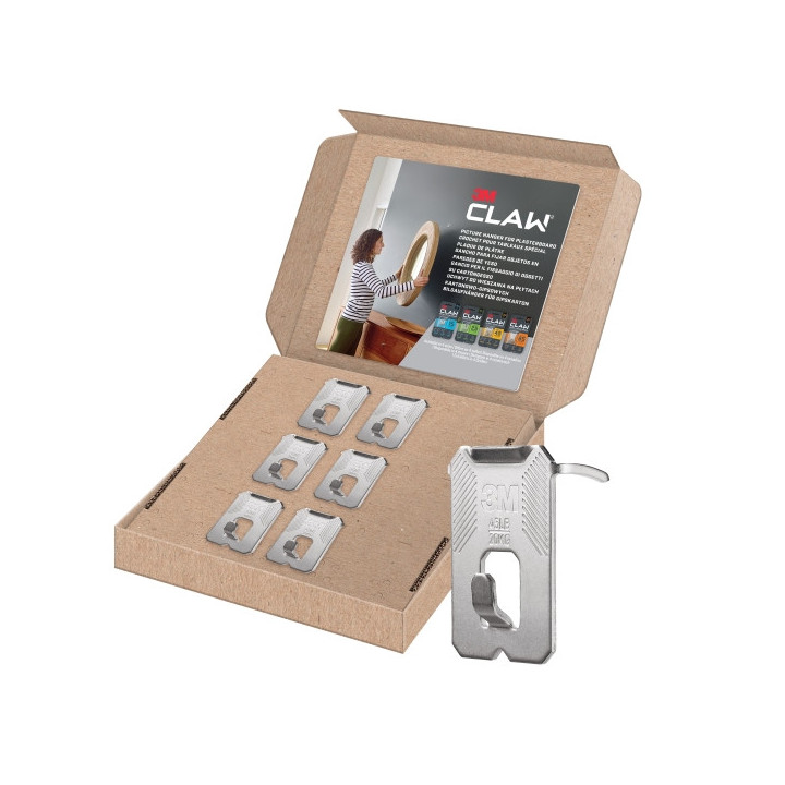 3M Claw Pack de 6 Ganchos de Metal para Paredes de Yeso - Soporta hasta 20kg - Color Gris/Titanio