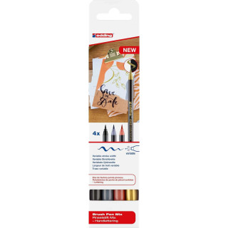 Edding 1340 Brush Pack de 4 Rotuladores - Punta Pincel Flexible - Trazo 1-3mm - Tinta con Base de Agua - Colores Oro
