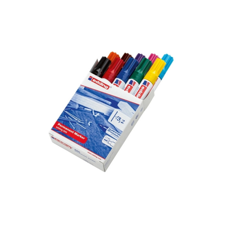 Edding 500 Pack de 10 Rotuladores Permanentes - Punta Biselada - Trazo entre 2 y 7mm - Recargable - Secado Instantaneo - Colore