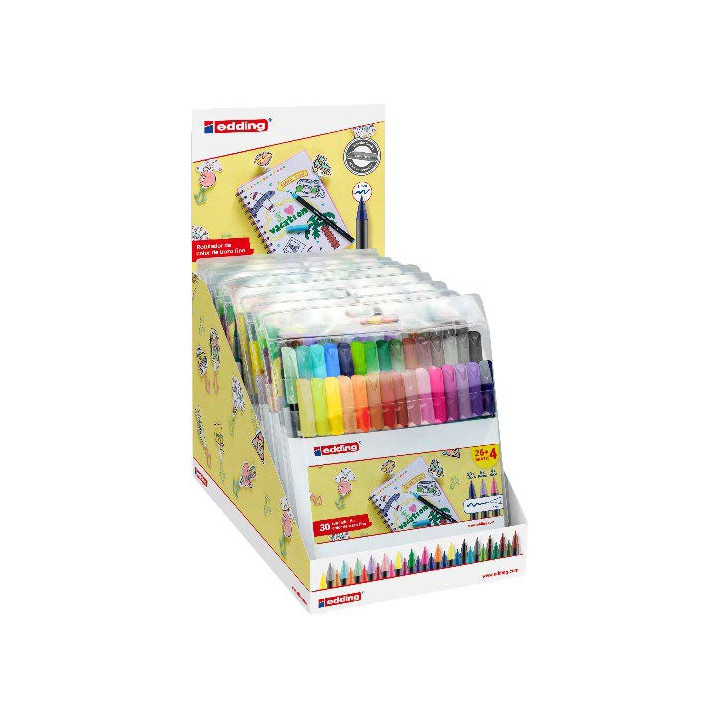 Edding 1200 Expositor con 10 Packs de 30 Rotuladores - Punta Redonda - Tinta con Base de Agua - Colores Clasicos