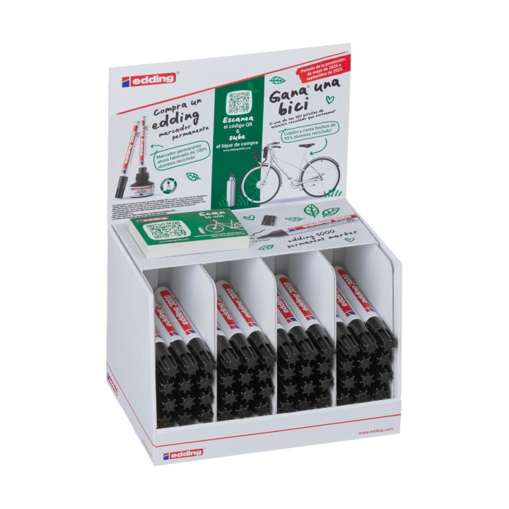 Edding 3000 Expositor con 48 Rotuladores Permanentes - Punta Redonda de 1.5mm - Trazo entre 1.5 y 3mm - Recargable - Secado Rap