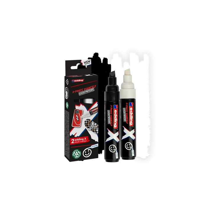 Edding X 6900 Pack de 2 Rotuladores Multisuperficie Permanentes de Tinta Opaca - Punta Biselada con Trazo 2-10mm - Color Blanco