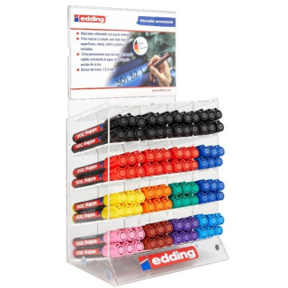 Edding 300 Expositor de 96 Rotuladores Permanentes - Punta Redonda - Trazo entre 1.5 y 3mm - Tinta Casi Inodora - Capuchon con