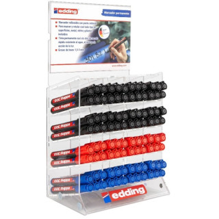 Edding 300 Expositor de 96 Rotuladores Permanentes - Punta Redonda - Trazo entre 1.5 y 3mm - Tinta Casi Inodora - Capuchon con