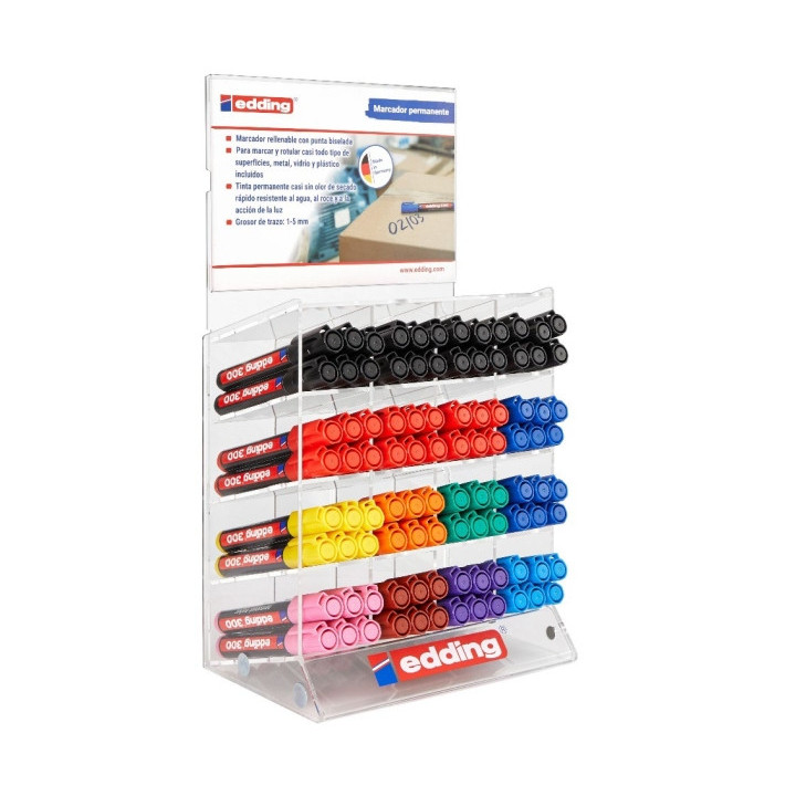 Edding 330 Expositor con 96 Rotuladores Permanentes - Punta Biselada - Trazo entre 1 y 5 mm. - Tinta casi Inodora - Capuchon co