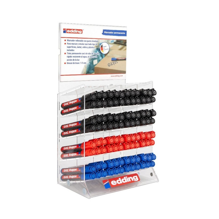 Edding 330 Expositor con 96 Rotuladores Permanentes - Punta Biselada - Trazo entre 1 y 5 mm. - Tinta casi Inodora - Capuchon co