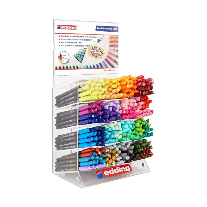 Edding 1200 Expositor con 320 Rotuladores - Punta Redonda - Tinta con Base de Agua - Colores Surtidos
