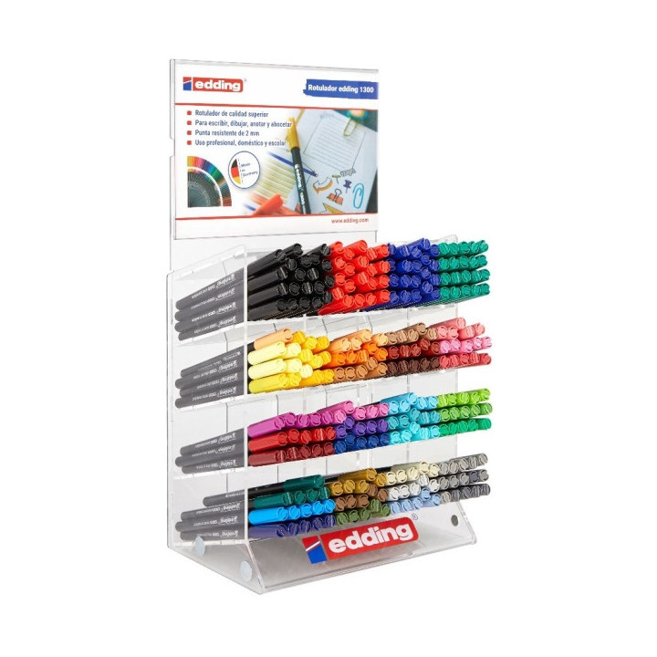 Edding 1300 Expositor con 260 Rotuladores - Punta Redonda - Trazo Medio - Tinta con Base de Agua - Colores Surtidos