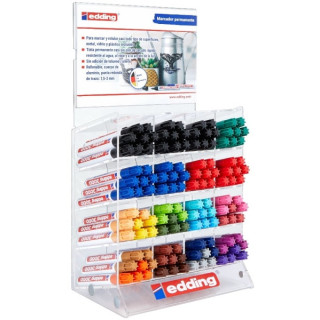 Edding 3000 Expositor con 128 Rotuladores Permanentes - Punta Redonda de 1.5mm - Trazo entre 1.5 y 3mm - Recargable - Secado Ra
