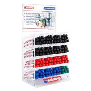 Edding 3000 Expositor con 128 Rotuladores Permanentes - Punta Redonda de 1.5mm - Trazo entre 1.5 y 3mm - Recargable - Secado Ra