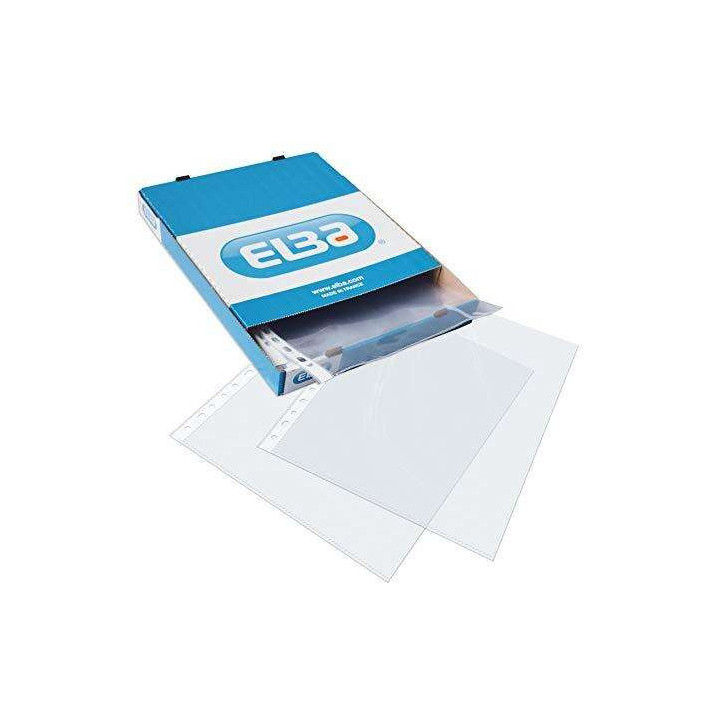 Elba Pack de 100 Fundas Multitaladro PP 90 Micras - Tamaño Folio - Acabado Piel Naranja - Transparente