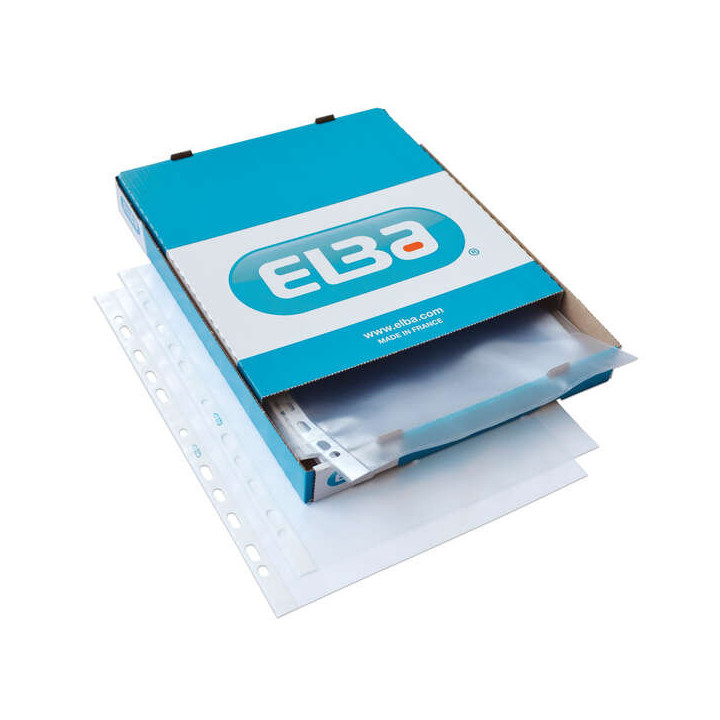 Elba Pack de 100 Fundas Multitaladro PP 90 Micras - Tamaño A4 - Acabado Piel Naranja - Transparente