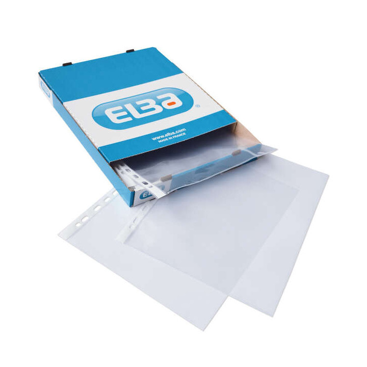 Elba Pack de 100 Fundas Multitaladro PP 70 Micras - Tamaño A4 - Acabado Cristal - Transparente