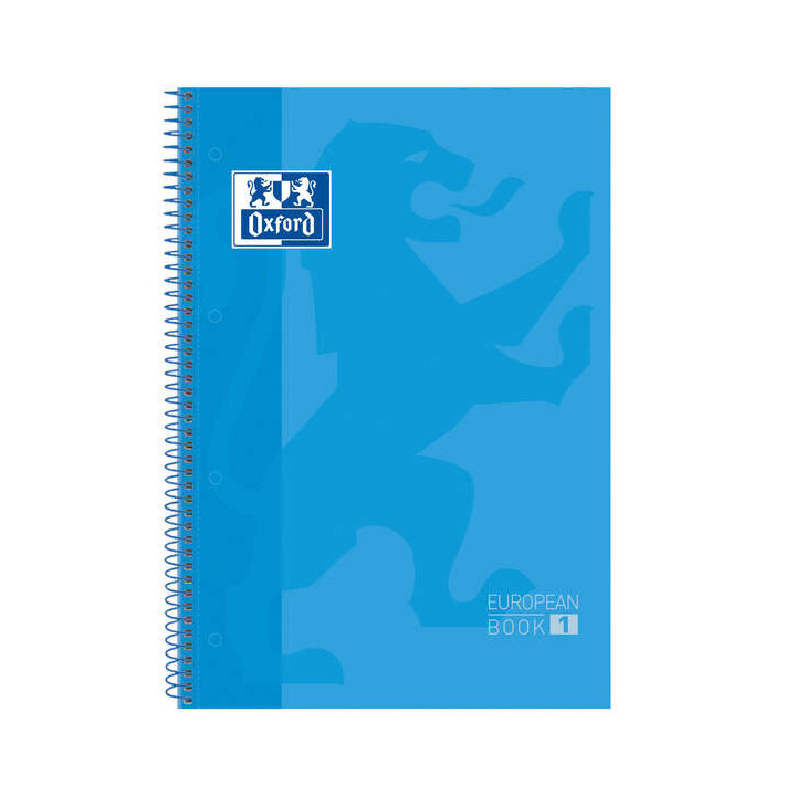 Oxford Europeanbook 1 Cuaderno Espiral Formato A4+ Cuadriculado 5x5mm - 80 Hojas - Banda de Color - Tapa Extradura Brillante -