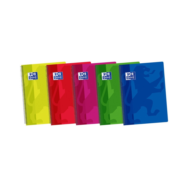 Oxford School Classic Cuaderno Espiral Fº - Tapa de Plastico - 4x4 con Margen - 80 Hojas - Colores Vivos