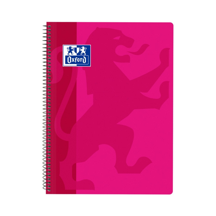 Oxford School Classic Cuaderno Espiral Tapa de Plastico Folio 4x4 - 80 Hojas - Margen - Ideal para Estudiantes - Color Fucsia