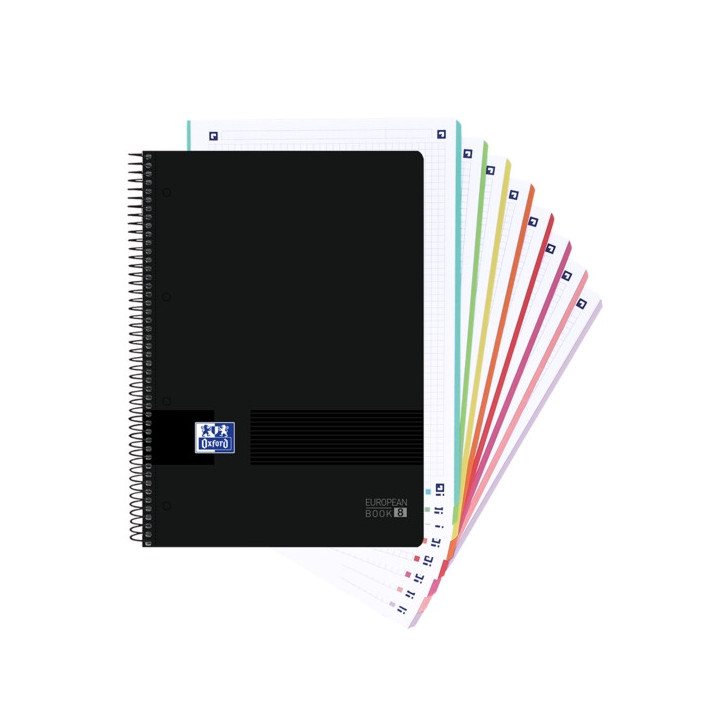 Oxford Europeanbook 8 Live & Go Cuaderno Espiral A4+ 160 Hojas Cuadricula 5x5 - 8 Bandas de Color - Tapa de Plastico Resistente